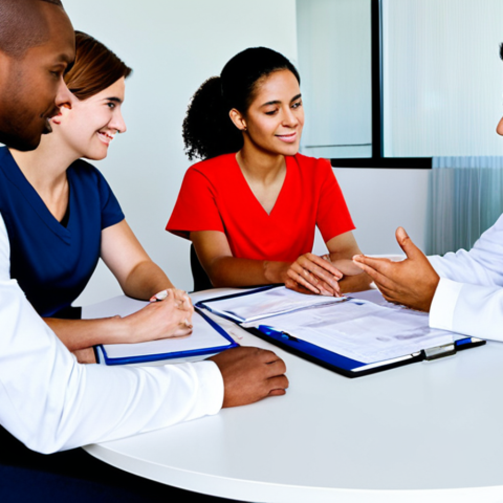 **

"A diverse team of healthcare professionals and wellness coordinators in a bright, modern office setting, collaborating on patient care plans, fully clothed, appropriate attire, safe for work, perfect anatomy, natural proportions, professional setting, family-friendly, emphasis on teamwork and communication, interdisciplinary meeting in progress, well-formed hands, proper finger count, natural body proportions."

**