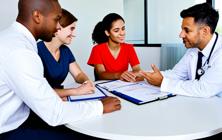 **
"A diverse team of healthcare professionals and wellness coordinators in a bright, modern office setting, collaborating on patient care plans, fully clothed, appropriate attire, safe for work, perfect anatomy, natural proportions, professional setting, family-friendly, emphasis on teamwork and communication, interdisciplinary meeting in progress, well-formed hands, proper finger count, natural body proportions."
**