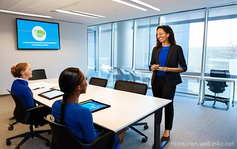 웰빙코디네이터 자격증 비전 - **Corporate Wellness Program Launch**
    A diverse group of smartly dressed professionals (men and ...