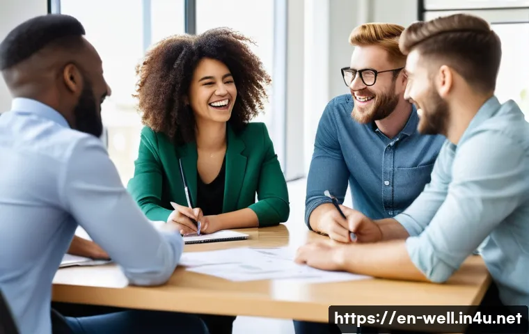 웰빙코디네이터와 리더십 코칭 - **Prompt:** A diverse group of young professionals, casually dressed in modern business attire, are ...