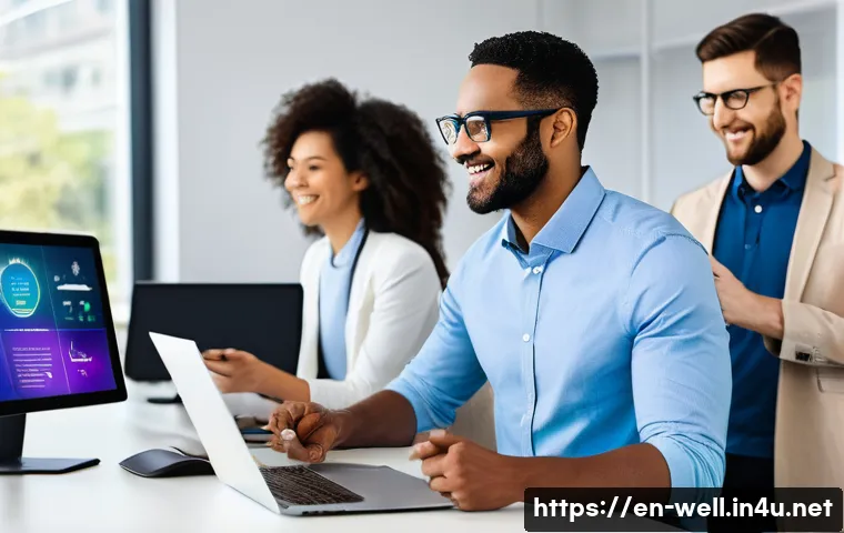 웰빙코디네이터와 헬스케어 스타트업 - A diverse group of wellness coaches and clients in a bright, modern health tech office, interacting ...