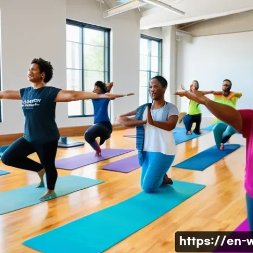 Home 16 웰빙코디네이터와 건강 캠페인 효과 분석 - A warm, inclusive community wellness event held in a modern urban community center, featuring a dive...