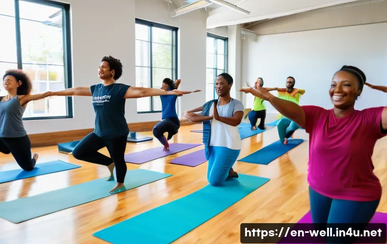 웰빙코디네이터와 건강 캠페인 효과 분석 - A warm, inclusive community wellness event held in a modern urban community center, featuring a dive...