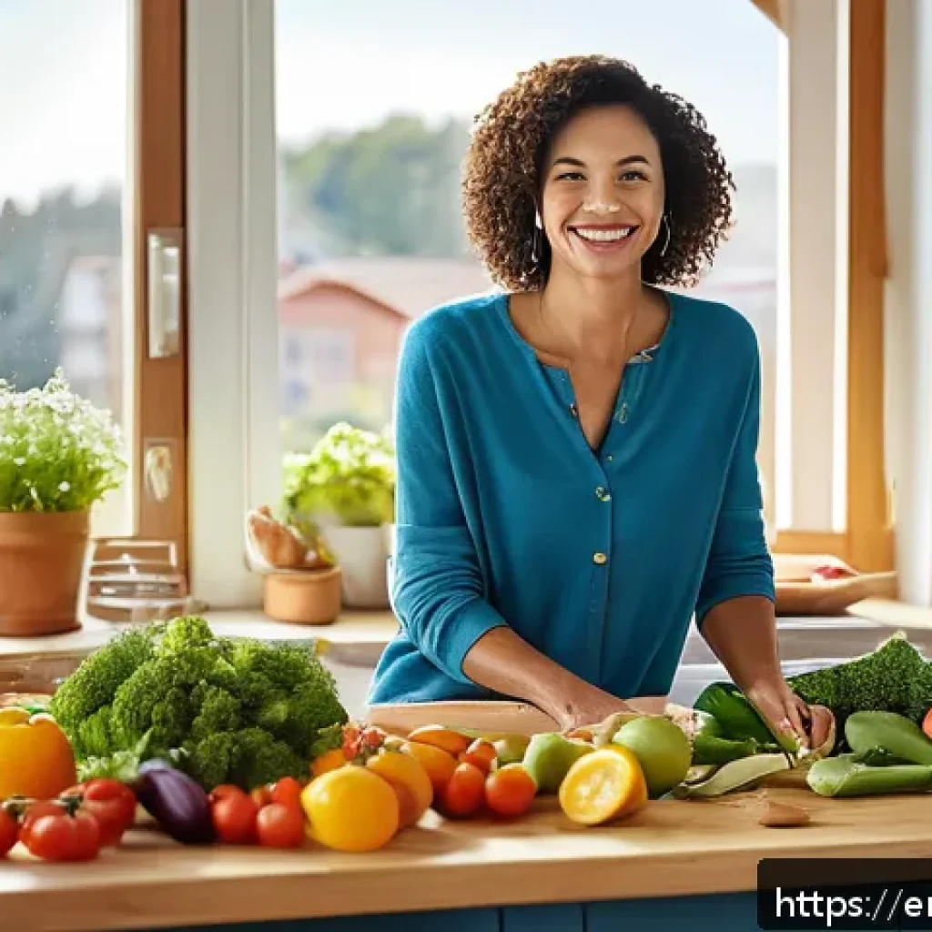 웰빙코디네이터와 건강 목표 달성 경험 - A warm, inviting scene of a diverse adult woman sitting comfortably at a sunlit kitchen table prepar...