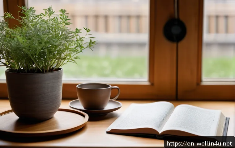 웰빙코디네이터와 목표 달성 코칭 - A serene, sunlit home office with a minimalist design featuring a tidy wooden desk, an open journal ...
