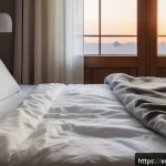 Home 20 웰빙코디네이터와 건강 지식 강화 - A cozy, sunlit bedroom scene focused on creating a sleep-friendly environment: a neatly made bed wit...